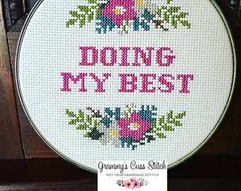 Doing my best cross stitch modern wall hanging for office gift fun home decor wall art