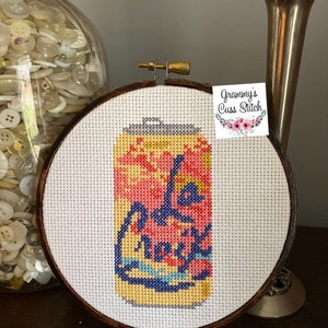 La Croix can, grapefruit, fun home decor, Pamplemousse, modern cross stitch, sparkling water