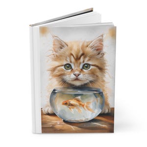 Carnet cartonné chat mignon et poisson rouge - Idéal pour les amoureux des chats, cadeau pour les amoureux des animaux, cadeau sur le thème des animaux de compagnie, papeterie, journal d'écriture