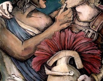Song of Achilles, Achilles and Patroclus Color Illustration based on the novel by Madeline Miller
