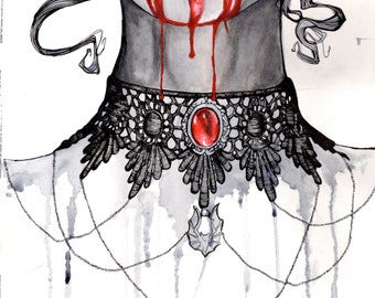 Vampire Girl Ink and watercolor illustration
