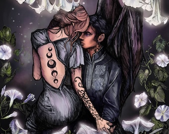 Feyre and Rhysand color illustration from the ACOTAR series by Sarah J Maas