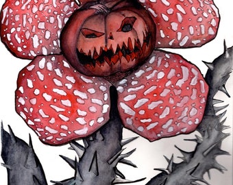 Botanical Beasts Scary Pumpkin Monster Illustration Digital Print