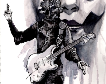 Nameless Ghoul from the band Ghost ink and water color digital print