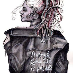 Danika Fendyr of Crescent City “Through Love All is Possible” ink and watercolor illustration digital print