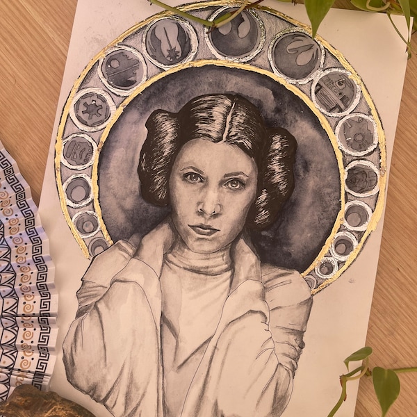 Princess Leia from Star Wars the original trilogy art nouveau illustration digital print