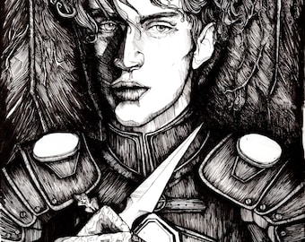 Azriel Shadowsinger Ink Portrait: ACOTAR Art Print