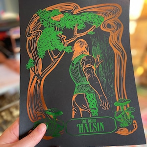 The Druid Halsin from Baldurs Gate 3 BG3 Handmade green and bronze Foil Print