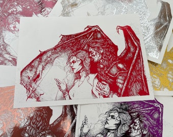 FOIL PRINT Nesta and Cassian from A Court of Silver Flames from the ACOTAR series