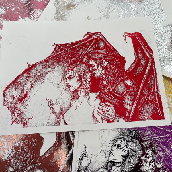 FOIL PRINT Nesta and Cassian from A Court of Silver Flames from the ACOTAR series