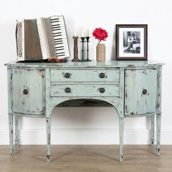 Items similar to Funky upcycled green handpainted mahogany sideboard