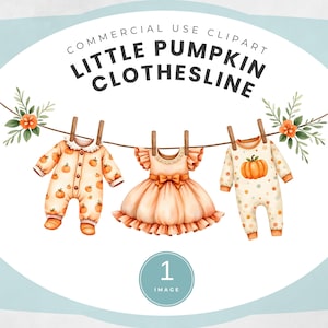 Aquarelle petite citrouille corde à linge Clipart, Illustration tarte mignonne pour baby shower, graphiques automne chambre de bébé, corde à linge automne bébé