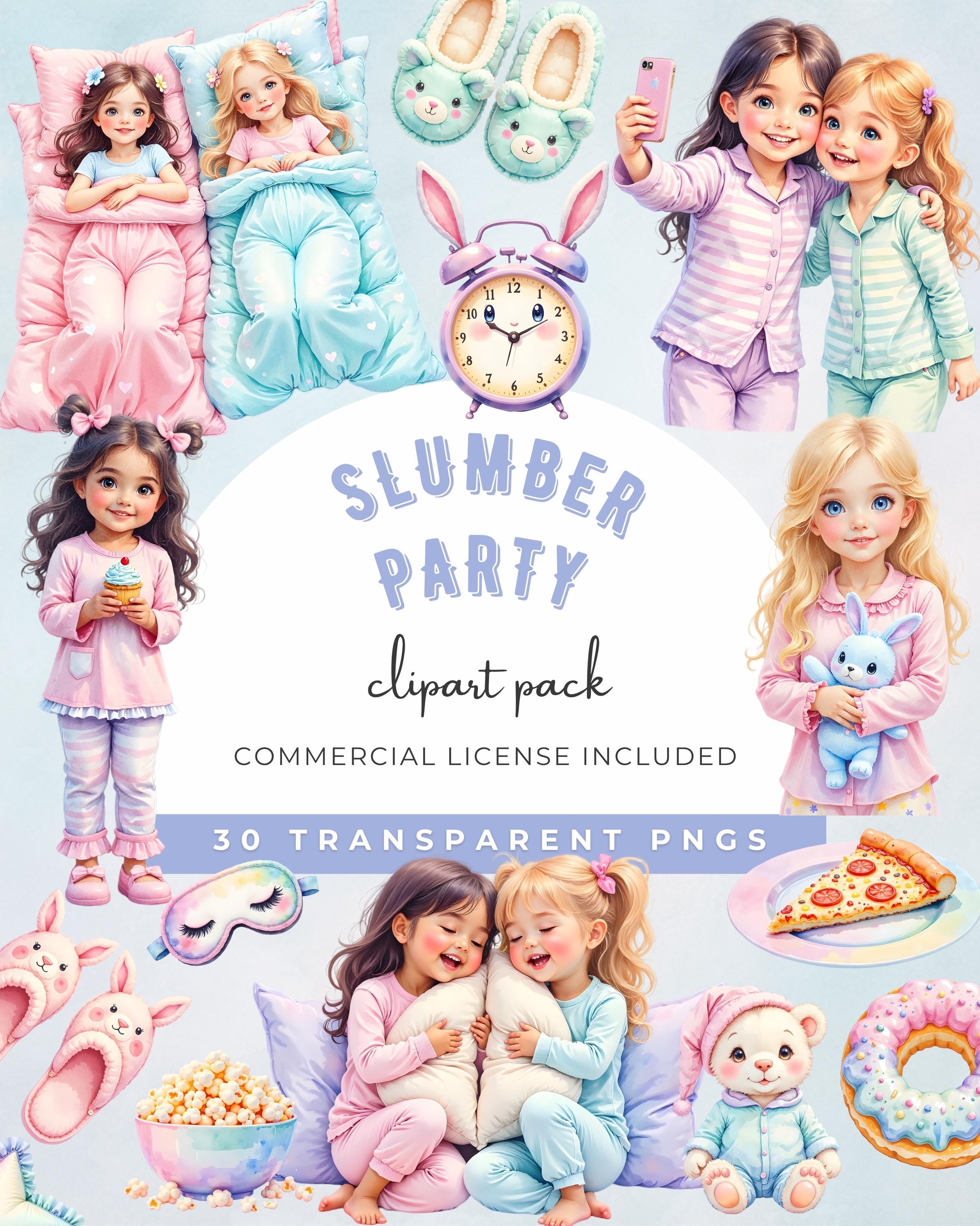 Pajama Party Clipart, Girl Sleepover PNG Set, Slumber Party Clip Art ...