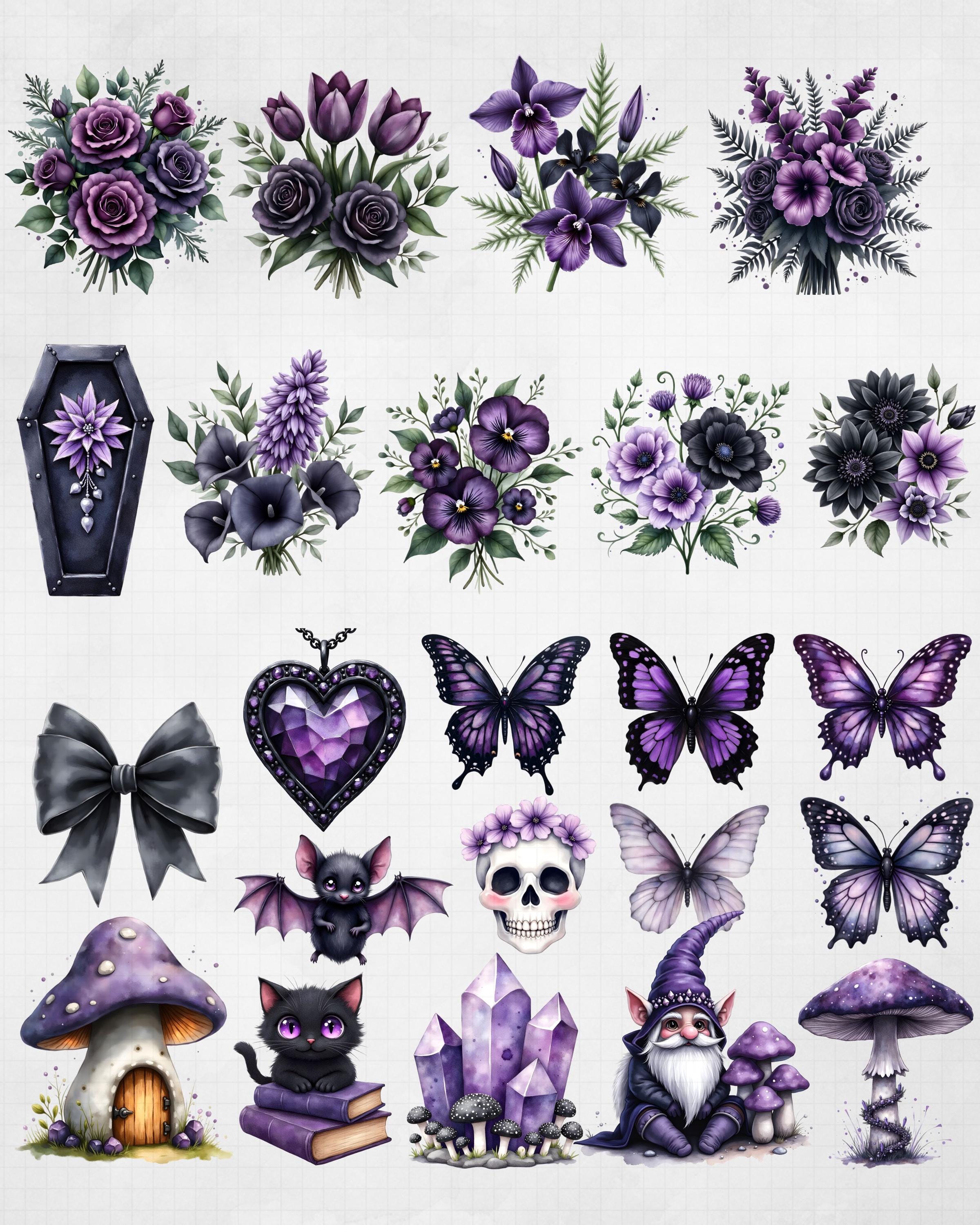 Gothic Fairy Watercolor Clipart Bundle: Dark Fantasy PNG Designs ...