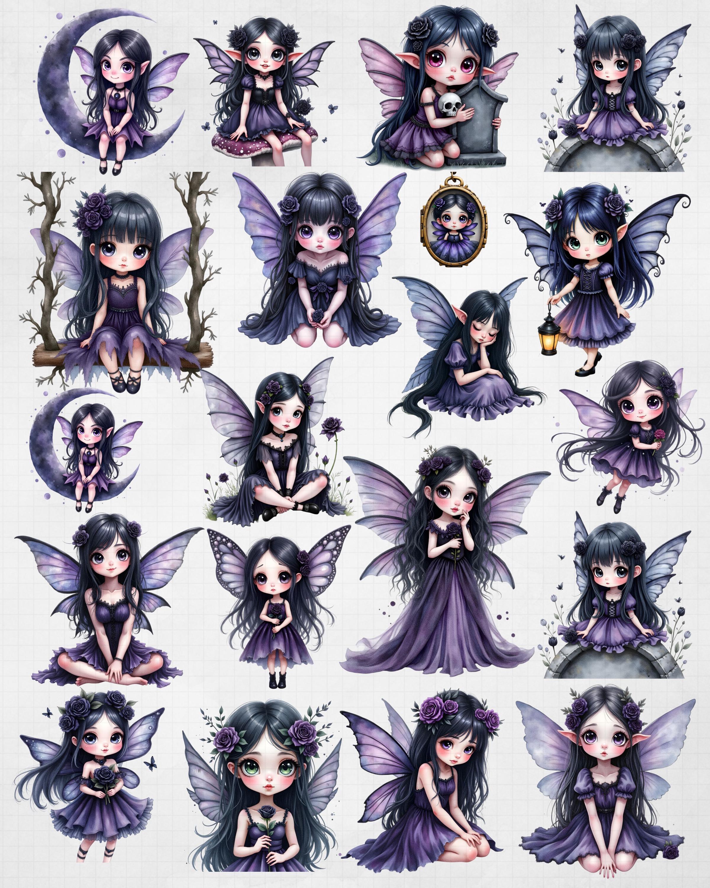 Gothic Fairy Watercolor Clipart Bundle: Dark Fantasy PNG Designs ...