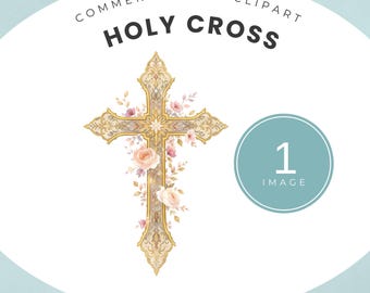 Ozdobny Święty Krzyż Clipart | Akwarela Ilustracja religijna PNG