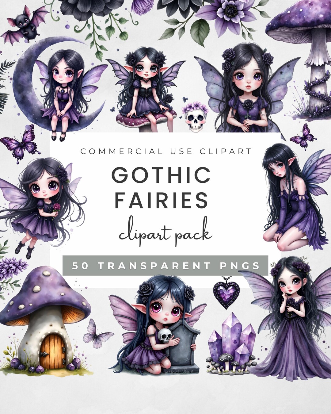 Gothic Fairy PNG Watercolor Clipart, Dark Fantasy Fairies Moody Goth ...
