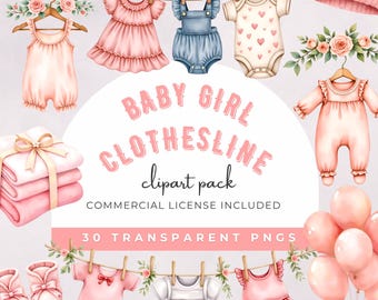 Imágenes prediseñadas de acuarela para bebé niña tendiendo la ropa PNG, guardería rosa PNG, ropa de bebé PNG, bebé tendiendo la ropa, imágenes prediseñadas para baby shower, baby shower bohemio