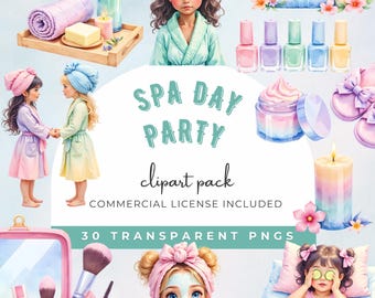 Spa Day Clipart, Pastel Spa Party, Cute Watercolor Spa Girls, Self Care Aesthetic, Pamper Party, Beauty Salon, Makeup Skin Care Girls Night
