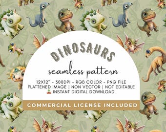 Dino Seamless Pattern: Baby Dinosaur Fabric Design (Digital Download, 300 DPI)