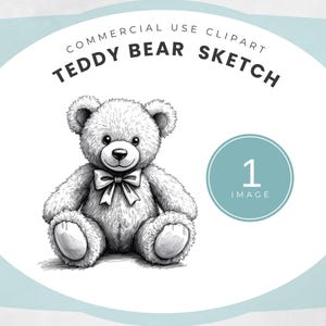 テディベアのスケッチクリップアート、描かれたクマのイラスト、ヴィンテージのぬいぐるみ、モダンな保育室の装飾、描画クリップアート、ミニマルな赤ちゃんの招待状