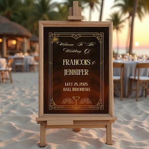 Gatsby Wedding Welcome Sign, Art Deco Roaring 1920s Party Decoration Editable and Instant Download