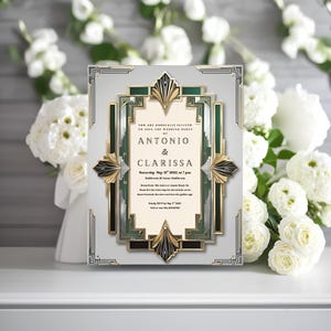 Gatsby Hochzeitseinladung Vorlage, bearbeitbare & druckbare Hochzeitsvorlage, Art-Deco-Einladung Party, Vintage, Retro, Roaring 1920 Party