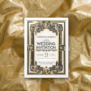 Gatsby Wedding Invitation Template – Art Deco 1920s Editable Digital Download – Roaring 20s Birthday Invite