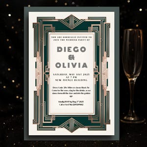 Art Deco Wedding Invitation Suite Template Vintage Great Gatsby Roaring 20s Editable Wedding Template
