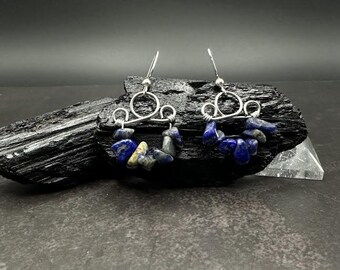 Lapis Lazuli Single Tier Chandelier Earrings - Boho Gift