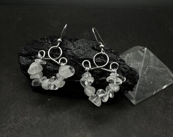 Clear Quartz Single Tier Chandelier Earrings - Boho Gift