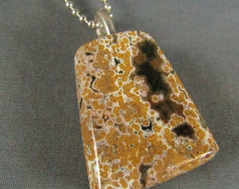 Ocean Jasper stone pendant Natural Gem stone rock Pendant Necklace Sterling Silver ball chain
