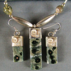 Ocean Jasper Sterling Silver Necklace earring set natural stone