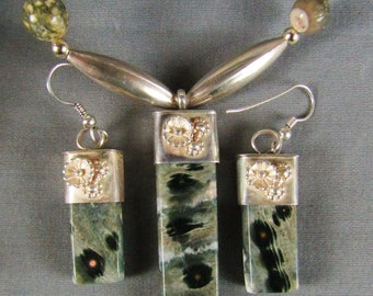 Ocean Jasper Sterling Silver Necklace earring set natural stone