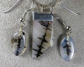 Montana Agate Sterling Silver Necklace earring set natural stone