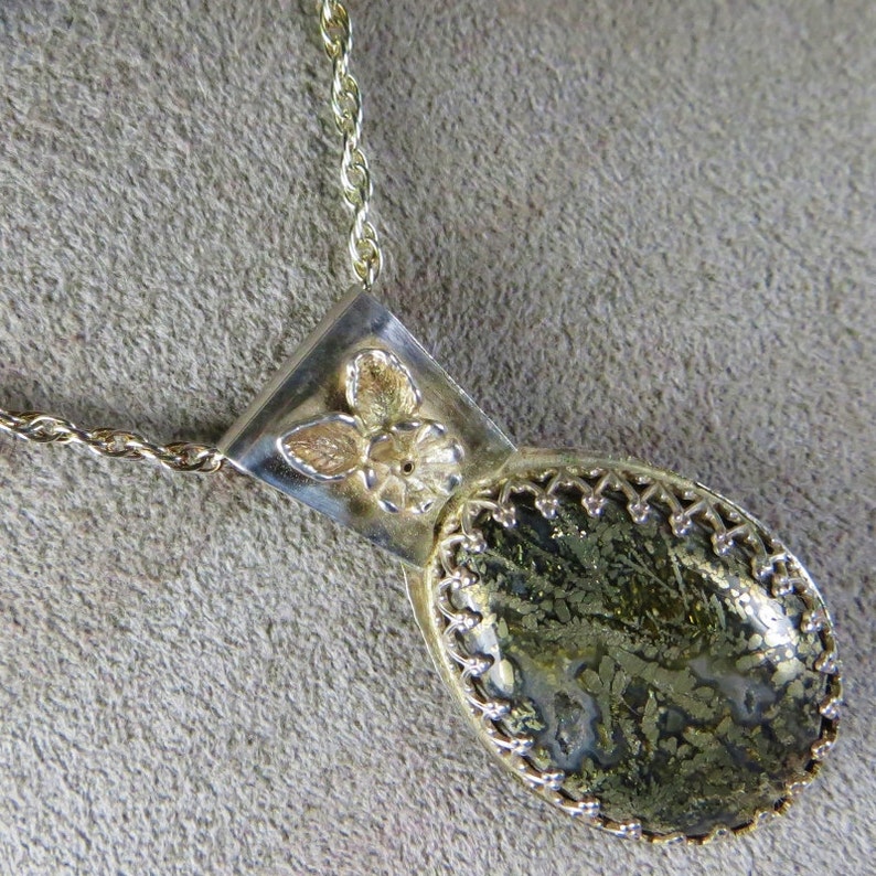 Marcasite Natural Rock Sterling Silver Necklace Handmade with Sterling Chain image 1