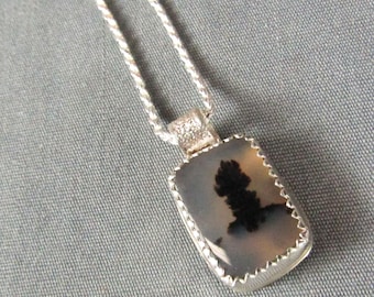 Montana Agate Sterling Silver Hand Cut necklace