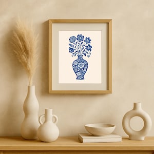 Blue Chinoiserie Wall Art | Floral Botanical Dorm Decoration