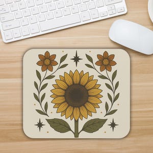 Sunflower Mouse Pad, Floral Gift Desk Accessory, Office Decor, Gift for Her, Gardening Enthusiast, Cottagecore, Sunflower Gift Mousepad