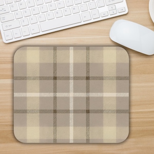 Cozy Tan Plaid Mouse Pad | Fall Decor | Checkered Tartan Mouse Pad | Cubicle Decor