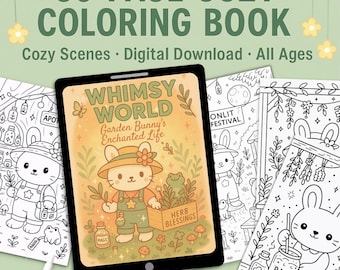 Garden Bunny Coloring Book: Cottagecore Kawaii Printable (Digital Download)