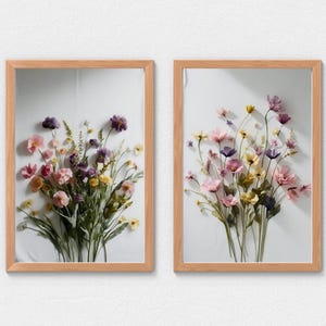 Floral Wall Art Prints Set of 2 | Pastel Wildflower Botanical Decor | Watercolor Flowers Print | Colorful Printable Botanical Wall Art