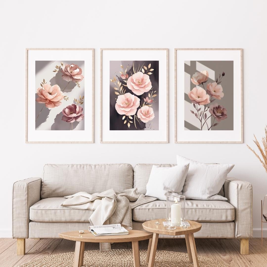 Watercolor Floral Print Set: Blush Pink Botanical Wall Art (digital ...