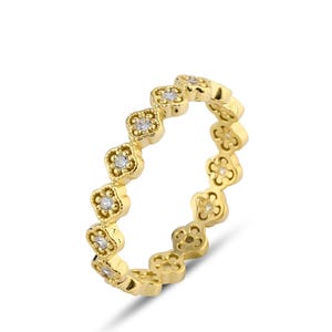 Clover Ring, Flower Ring 14K Yellow Gold, Anniversary for, Diamond Ring, Stackable Rings, Elegant Ring, Gift to her, Dainty ring, 14k gold