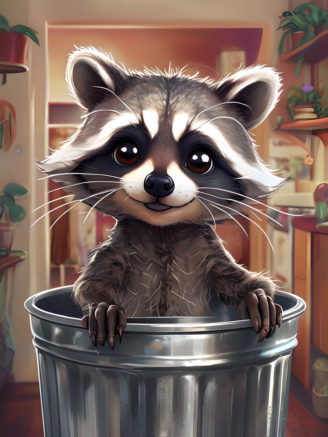 Cartoon Racoon in a Trash Can T-shirt Design Digital File, Digital Art ...
