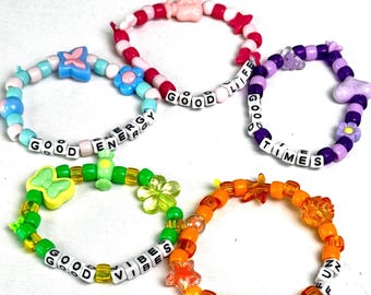 Handmade Beaded Kandi Bracelet: Good Feeling, Rave EDM Festival Jewelry