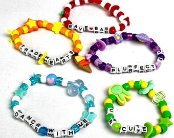 Handmade Kandi Bracelet: Flirty Rave Beaded Jewelry