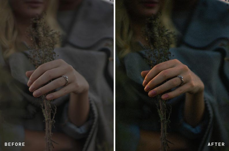 May include: A hand wearing a silver ring with a small gemstone holds dried flowers. The ring is the focal point, set against a blurred background of a person wearing a gray shawl. The image has a soft, natural aesthetic.