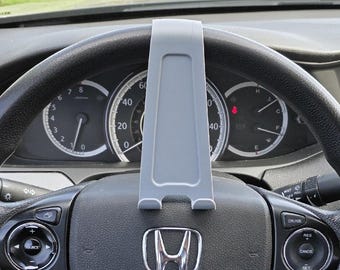 Gray cell phone holder for vehicle steering wheel mobile stand for hand phone car accessory for productivity truck gadget phone base clip