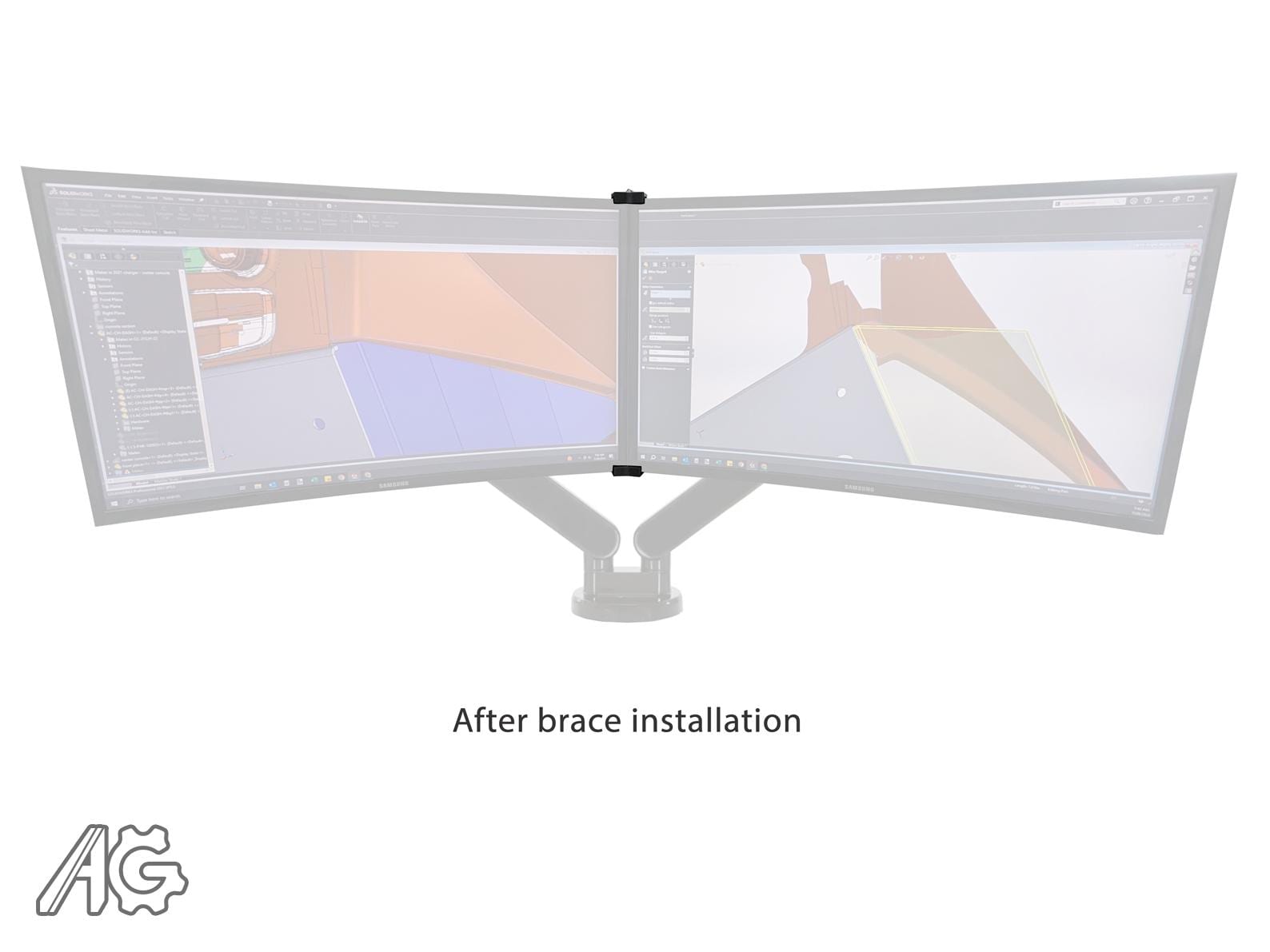 Dual Samsung c27f398fwn monitors stabilizer bracket for leveling computer screens joint brace to center dual monitors holder device gadget